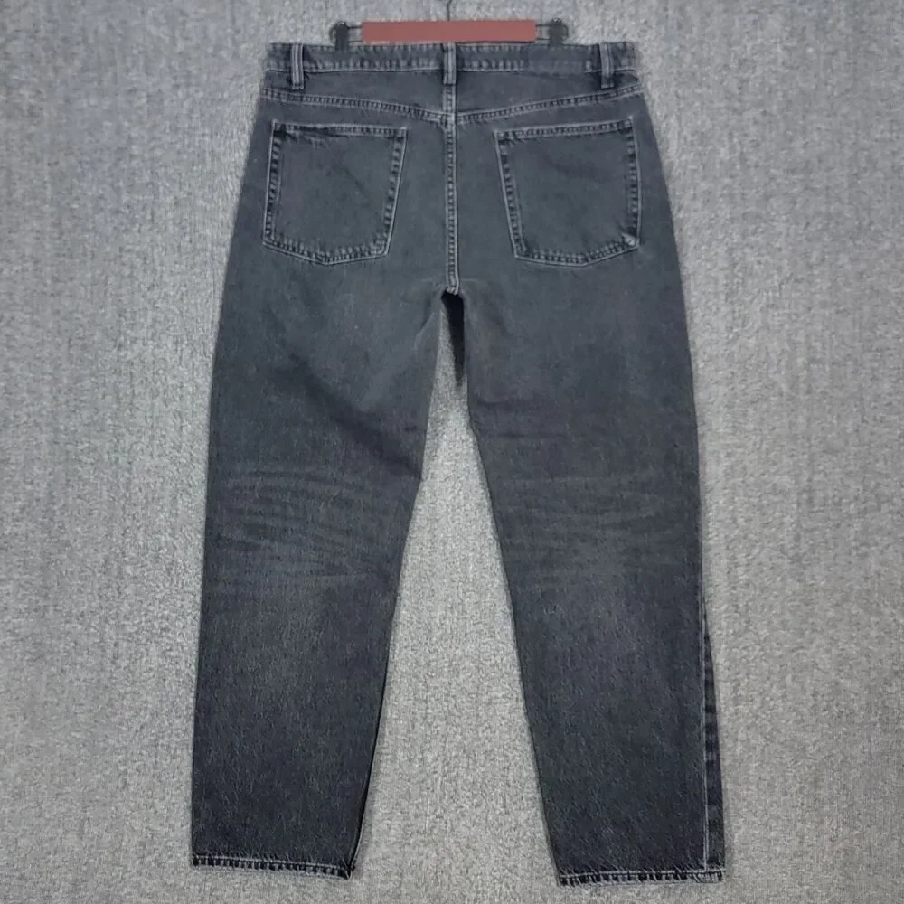 Zara Jeans Mens 36 Black Relaxed Straight Leg Faded Button Fly Denim